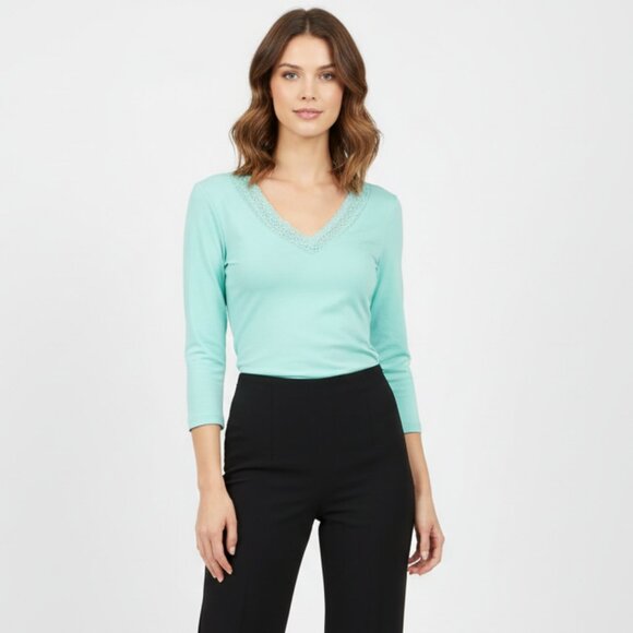 Cosabella Lace Trim Blue Long Sleeve Top M NEW - Picture 1 of 11